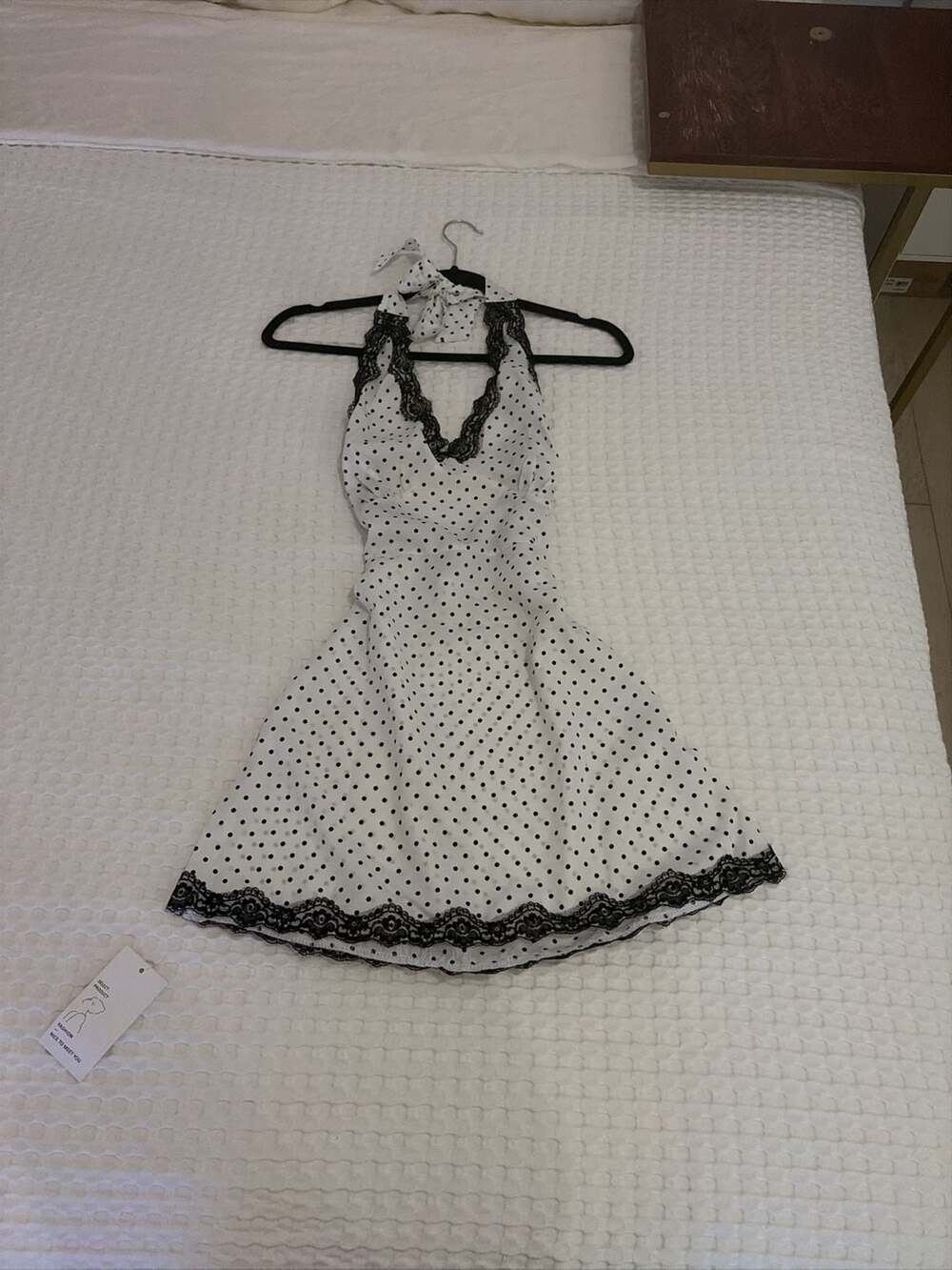 Frankies Bikinis Audrey Satin Mini Dress White Polka Dot